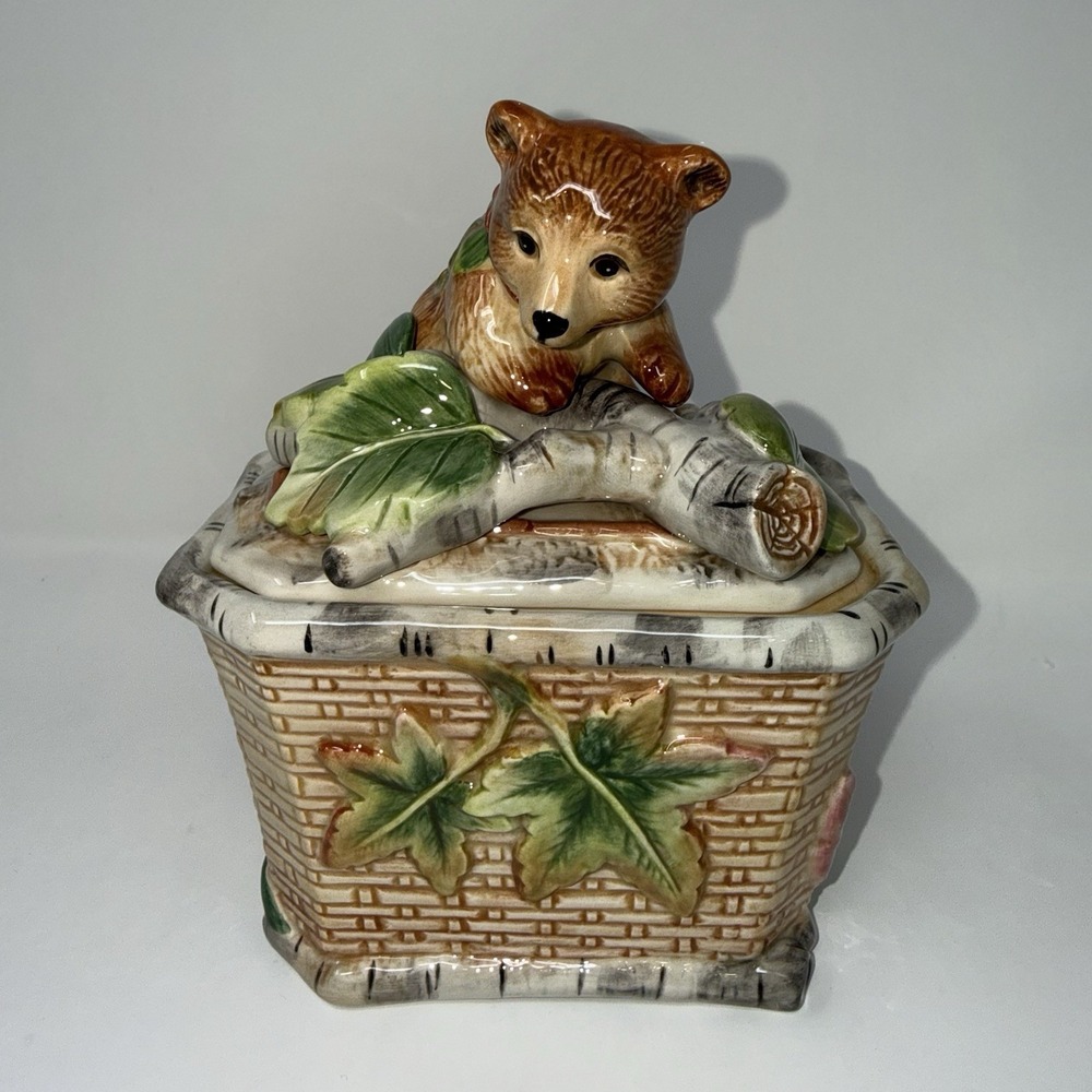 Brown Bear Cub Fitz & Floyd Classics High Sierra Trinket Box w/ Lid NEW Retired